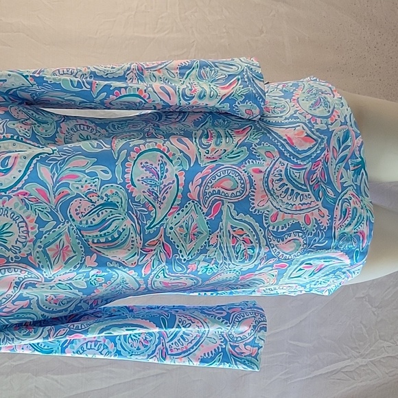 Lilly Pulitzer Colorful Blouse Blue and Pink Split Neck Top Long Sleeve Small - Picture 6 of 9